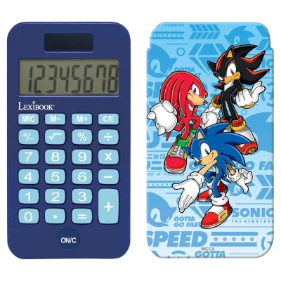 Abbildung von Lexibook, SEGA Sonic The Hedgedog, Taschenrechner mit Schutzhülle, konventionelle und erweiterte Rechnerfunktionen, Batterie solarbetrieben, Blau, C45SN