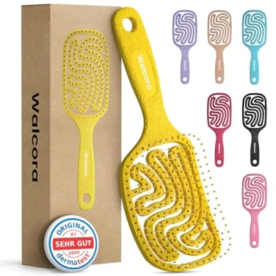 Abbildung von Walcora Haarbürste ohne Ziepen NEUHEIT 2024 Entwirrbürste &amp; Detangler Bürste für Damen, Herren Kinder, Locken, nasse, feine lange Haare, Hair Brush Gelb