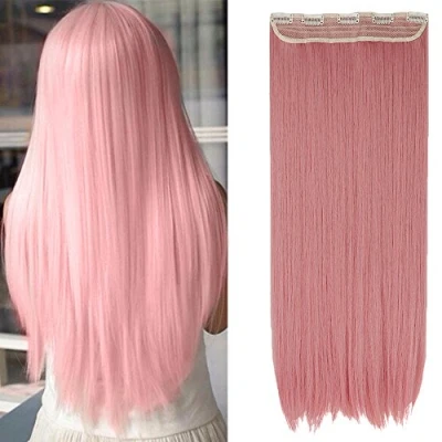 Abbildung von SEGO 66cm Haarteil Clip in Extensions 1 Tresse 5 Clips Haarverlängerung Human Hair wie Echthaar Glatt Asche Rosa 26&quot;(66cm) 120g