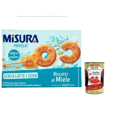 Abbildung von 3x Misura Privolat al miele Honig kekse, ohne Milch und Eier, biscuit cookies 400g + Italian Gourmet polpa