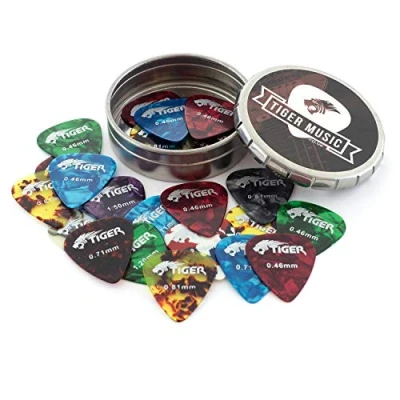 Abbildung von TIGER GAC25 Gitarrenplektrum Set, mit Dose, mittlere Größe, 25 Stück