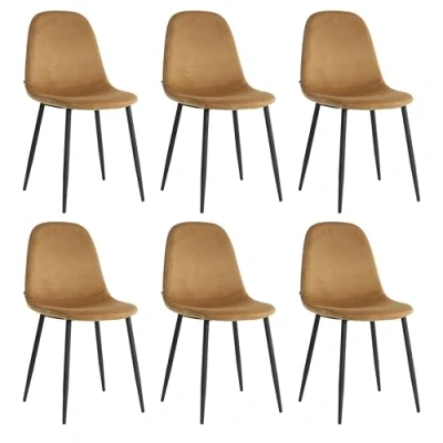 Abbildung von Mevsim Store Esszimmerstühle 6er Set Camel 100% Samt Luxuriöse Samtbezug Elegantes Design Komfortabler Wohnzimmersessel Edelstahl Küchenstuhl