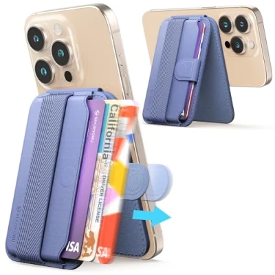 Abbildung von Sinjimoru Magnetischer Kartenhalter mit Auswurffunktion, Handybrieftasche für MagSafe Ständer, kompatibel iPhone 16 15 14 13 12 Serie. M Pull Tab Stand Lavendel