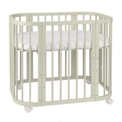 Abbildung von Waldin Babybett 5in1, Beistellbett aus Holz, Matratze, Belüftet, Boden 5 Fach Verstellbar, Olive