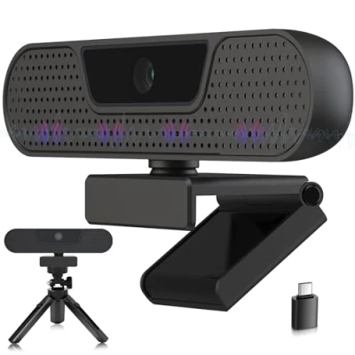 Abbildung von VIZOLINK W2G Webcam, Full HD 1080P 60FPS Webcam mit 4 Mikrofon, 75Blickfeld, Belichtungskorrektur, Abdeckung, USB Plug &amp; Play Für Skype, Zoom, FaceTime, Kompatibel Windows/ChromeOS/Android/MacOS