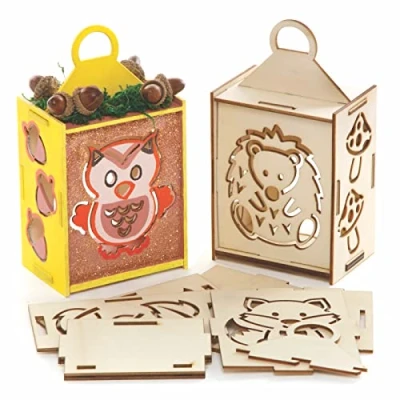 Abbildung von Baker Ross FE726 Waldtier Laterne Bastelset aus Holz 3er Pack, Holzbastelset für Kinder zum Basteln und Bemalen, Set Basteln, Mittel