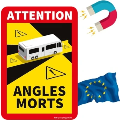 Abbildung von Toter Winkel Aufkleber Frankreich Angles Morts Magnet Wohnmobil und Bus magnetschild auto 17 x 25 cm Warntafel