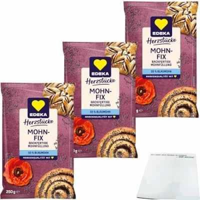 Abbildung von usy Bundle für Edeka Mohnfix 3er Pack (3x250g Beutel) + Block