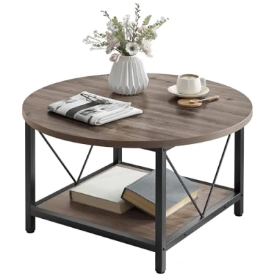 Abbildung von YITAHOME Runder Couchtisch, 80x80x46cm Rustikaler Wohnzimmertisch aus Holz für Wohnzimmer mit Ablage, Moderner Bauernhaus Couchtisch Stabilen Metallbeinen, Heimmöbel
