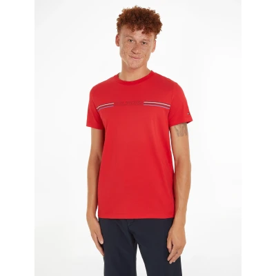 Abbildung von Tommy Hilfiger Stripe Chest TEE Tshirt print, Herren, Größe: Medium, Primary red