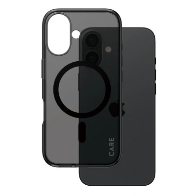 Abbildung von Apple iPhone 16 Hülle MagSafe Recycelter Kunststoff PanzerGlass Backcover/Hard Case Handyhülle Schwarz Shockproof/Stoßfest