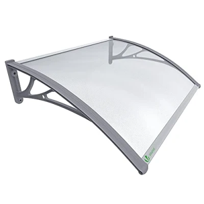 Abbildung von VOUNOT Vordach für Haustür 120 x 80 cm, Überdachung aus Aluminium und Polycarbonat, Transparentes Pultbogenvordach, Pultvordach, Grau