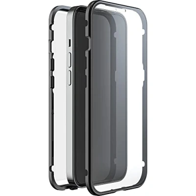 Abbildung von Black Rock Hülle 360 Grad Glass Case Passend für Apple iPhone 14 I Handyhülle, Magnet Verschluss (Transparent mit schwarzem Rahmen)