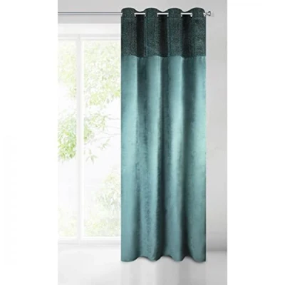 Abbildung von EUROFIRANY Mady Vorhang Velvet Samt Glänzende Naht Ösen Muster Trend Elegant Hochwertig Schlafzimmer Wohnzimmer, Dunkeltürkis, 140x250 cm