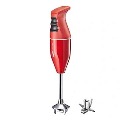 Abbildung von bamix Stabmixer Set EO140 CLASSIC inkl. Multifunktionsmesser aus Edelstahl, 140 Watt, 2 Stufen, Made in Switzerland, Rot/Weiß