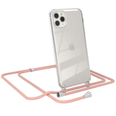 Abbildung von EAZY CASE Smartphone Necklace kompatibel mit iPhone 11 Pro Max, Tasche Kette Schultertasche Crossbody Bag, Handyhülle zum Umhängeband Kordel in komplett Alt Rosa Endstücken Silber
