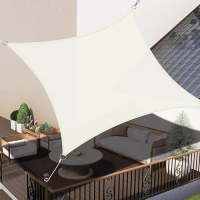 Abbildung von LOVE STORY Sonnensegel 3x3m Wasserdicht Rechteckig Cremeweiß Sonnenschutz Windschutz Segel PES Polyester,95% UV Schutz für Außenbereich, Terrasse, Balkon, Garten