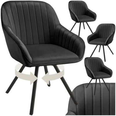 Abbildung von tectake® drehbare Esszimmerstühle mit Armlehne, Schalenstuhl ergonomisch Samt Bezug, gesteppt, Stühle drehbar für Wohnzimmer, Esstisch, Arbeitszimmer, Schminktisch, Küchenstühle 4er Set, schwarz