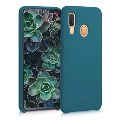 Abbildung von kwmobile Hülle kompatibel mit Samsung Galaxy A40 Silikon Handy Case Handyhülle weiche Oberfläche kabelloses Laden Petrol matt