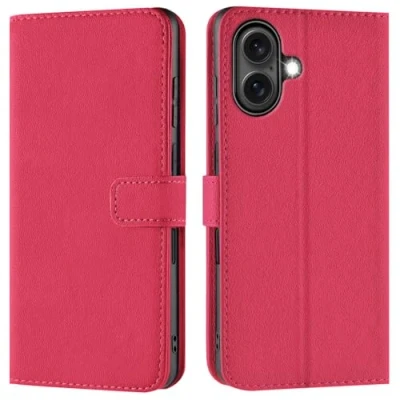 Abbildung von Verco Handyhülle für iPhone 16 Plus Hülle, Bookcase Tasche Flipcover Case [Kartenfächer/Aufstellfunktion], Pink