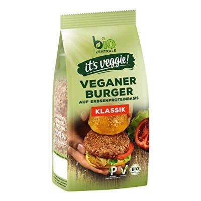 Abbildung von biozentrale Veggie Burger Klassik 170 g, circa 4 vegane Fleisch Alternative aus Erbsenprotein hoher Proteingehalt ohne Soja zum Braten und Grillen