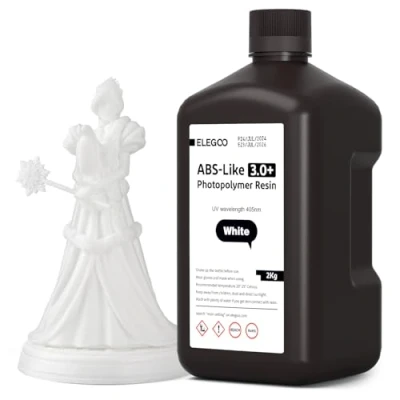 Abbildung von ELEGOO ABS Like 3.0 Plus 3D Drucker Resin Weiß 2000g, Hohe Hitzebeständigkeit Harz, Niedrigere Viskosität und Schrumpfung, 405nm LCD UV Aushärtung für MSLA/LCD/DLP