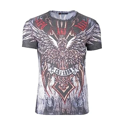 Abbildung von Cipo &amp; Baxx Print Shirt Auffälliges Kurzarm T BA CT746 Grau S mit Coolem Wings Kreuz