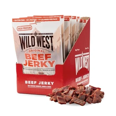 Abbildung von Wild West Beef Jerky, 16 x 25g Original Rinderfleisch, Jerky high Protein Trockenfleisch, Snack