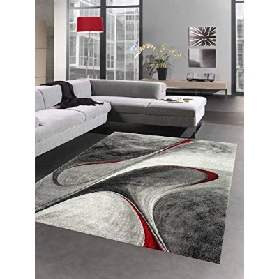 Abbildung von CARPETIA Teppich modern Wohnzimmerteppich abstrakt in grau rot Größe 200 x 290 cm