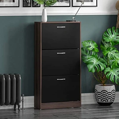 Abbildung von Vida Designs Schuhaufbewahrung Schuhschrank mit 3 Schubladen Schrank Pull Down Holz Möbel Einheit, Walnuss &amp; Schwarz