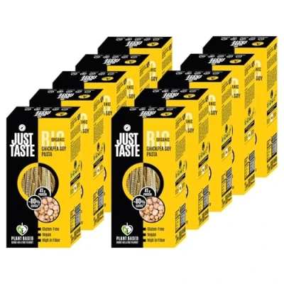 Abbildung von JUST TASTE Bio Kichererbsen Soja Fettuccine/Linguine 43g Protein Nudeln Ideal für Sportler Low Carb High Protein, 250g (10er Pack)