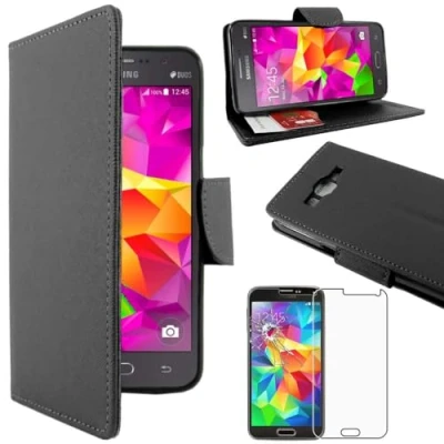 Abbildung von ebestStar kompatibel mit Samsung Galaxy Grand Prime Hülle SM G530F, Value Edition G531F Kunstleder Wallet Case Handyhülle (PU Leder), Kartenfächern, Standfunktion, Schwarz + Panzer Schutz Glas
