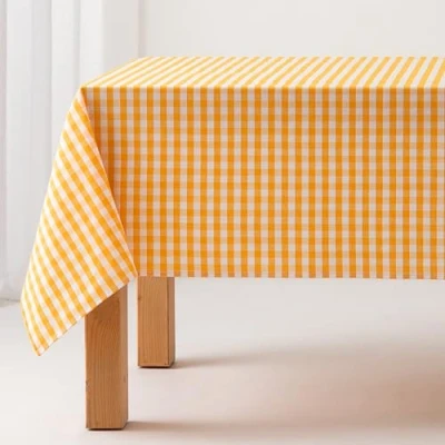 Abbildung von GAMUSI Tischdecke, schmutzabweisend, rechteckig, Vichy, Baumwolle, wasserdicht, 140 x 240 cm, Gelb