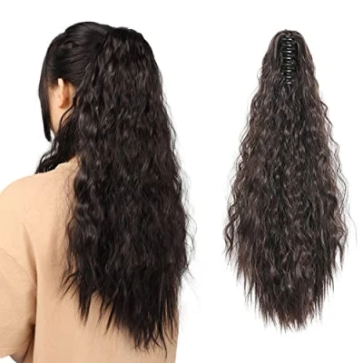 Abbildung von MEIRIYFA Lange Schwarze Lockige Pferdeschwanz Extensions für Frauen, Synthetische Claw Clip Haarverlängerungen 55 cm