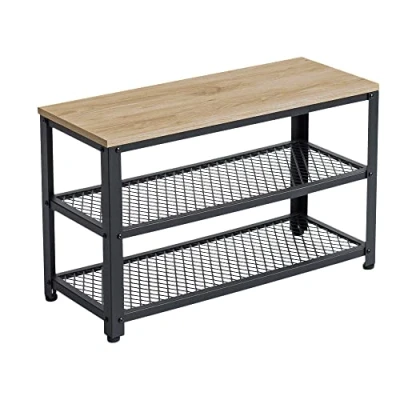 Abbildung von ACAZA Schuhbank, Schuhregal mit 3 Ebenen, Metallgestell, für Eingang, Wohnzimmer, Flur 73 x 30 45 cm Farbe Eiche hell