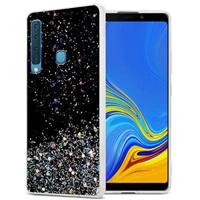 Abbildung von Cadorabo Hülle kompatibel mit Samsung Galaxy A9 2018 Rundumschutz TPU Silikon Case Mädchen Glitzer Strass Design Slim Kratzfest Weiche Gummi Bling Schutzhülle für in Schwarz