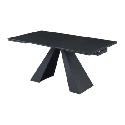 Abbildung von PASCAL MORABITO Esstisch ausziehbar 6 bis 10 Personen Sicherheitsglas, Keramik &amp; Metall Marmor Optik Schwarz LOZIPA