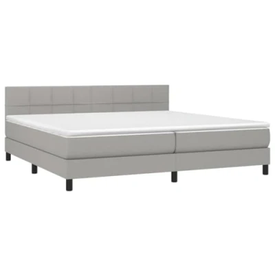 Abbildung von vidaXL Boxspringbett mit Matratze LED Bett Polsterbett Bettgestell Doppelbett Bettrahmen Lattenrost Schlafzimmerbett Hotelbett Hellgrau 200x200cm Stoff