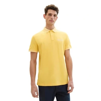 Abbildung von TOM TAILOR Herren Basic Piqué Poloshirt mit Logo Print , sunny yellow, S