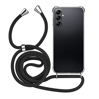 Abbildung von MyGadget Handykette für Samsung Galaxy A14 5G [ TPU Hülle mit verstellbaren Band ] Handyhülle Handyband zum Umhängen Kordel Schnur Case Schutzhülle Schwarz