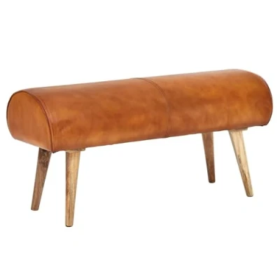 Abbildung von FineBuy Sitzbank Echtleder/Massivholz Bank 100x53x40 cm, 2er Polsterbank Flur Springbock Braun, Kleine Bettbank Leder, Dielenmöbel Flurbank