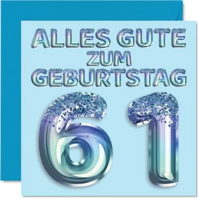 Abbildung von Stuff4 61. Geburtstagskarte für Männer Blau Glitzerballons Alles Gute zum Geburtstagskarten 61 Jährige Mann Papa Opa Onkel, 145mm Einundsechzig Geburtstag Grußkarten