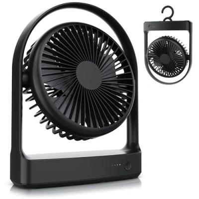 Abbildung von CSL USB Tischventilator kabellos mit Akku Mini Ventilator DC Motor Brushless silent sehr leise bis zu 18 Stunden Laufzeit 320 Schwenkbereich schwarz