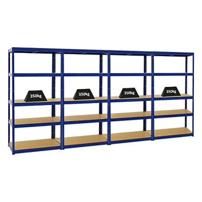 Abbildung von PROREGAL Mega Deal 4er Set Schwerlastregale Slim Elephant 180x90x45cm mit 5 Ebenen Fachlast 350kg Blau