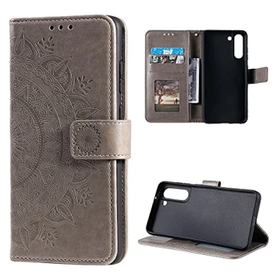 Abbildung von CoverKingz Handytasche kompatibel mit Samsung Galaxy S21 FE Handy Case Kartenfach Handyhülle Flipcase klappbar Motiv Mandala Grau