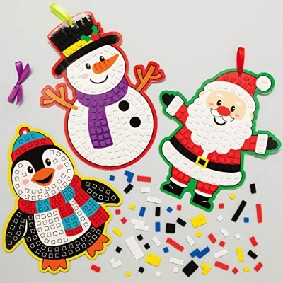 Abbildung von Baker Ross AX483 Mosaik Baumschmuck Kits, Motive: Weihnachtllich, 5 Stück, Festliche Ornamente für kreative Kunst und Bastelaktivitäten, zum Basteln Dekorieren