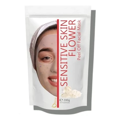 Abbildung von Alginate Peel Off Feuchtigkeitspuder Maske, Mitesserentferner Gesichtsmaske Vegan, kein Abwaschen, Peeling und Porenreinigung 200 g + freie Dosis (Reaktive Haut durchscheinende Blumenmaske)