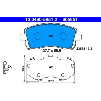 Abbildung von ATE 13.0460 5851.2 Bremsbelagsatz mit akustischer Verschleißwarnung Anti Quietsch Blech SUBARU: Outback II, Forester I, Legacy 3 Limousine