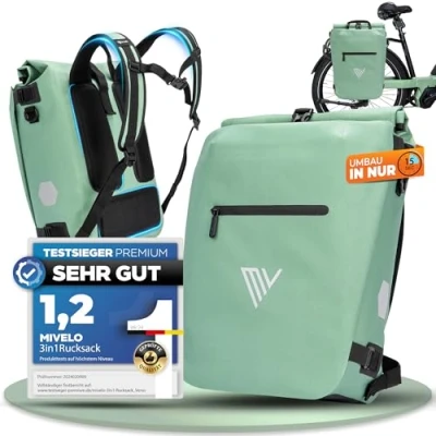 Abbildung von MIVELO 3in1 Fahrradtasche für Gepäckträger I Rucksack, Gepäckträgertasche hinten &amp; Umhängetasche Fahrrad In 15 Sekunden umgebaut Bequemer Fahrradrucksack 100% wasserdichte Tasche (Mint)