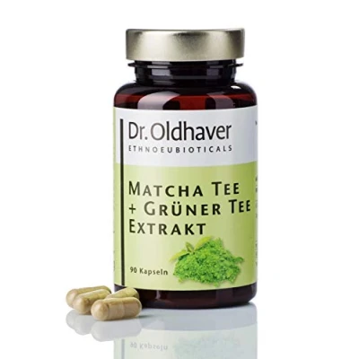 Abbildung von Dr. Oldhaver. Matcha Tee + Grüntee Extrakt Kapseln, Hochwertige Grüner Kapseln mit Vitamin B2 (Riboflavin), 90 gegen oxidatien Stress und für Energiestoffwechsel